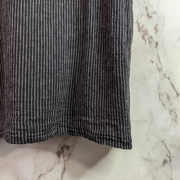 SALE LIMITED TIME Flax Top Short Sleeve Stripe Black Linen Tunic Lagenlook - Picture 4 of 13